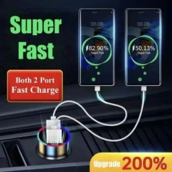 Autós töltő 240W, kettős USB portos szupergyors töltőadapter iPhone 15 Samsung Xiaomi telefon gyorstöltőkhöz