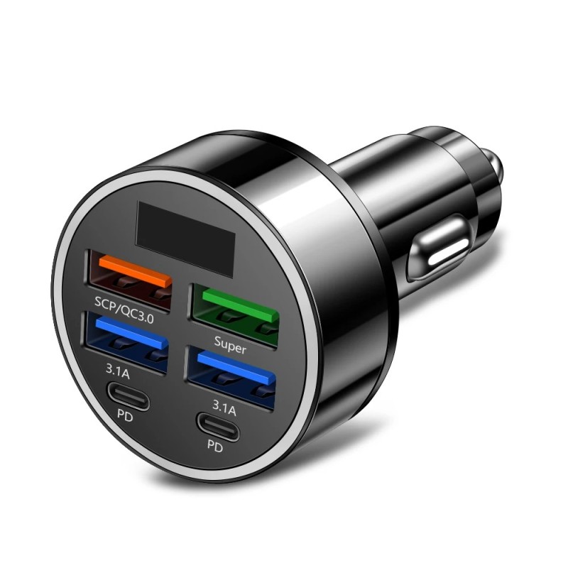 100 W 6 portos autós töltő gyorstöltés PD QC3.0 USB C autós telefon töltő C típusú autós adapter autóban iPhone-hoz Samsung Huaw