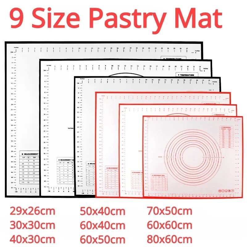 Túlméretes 80/70/60/30 cm szilikon sütőszőnyeg gördülő dagasztólap péksütemény palacsinta pizza tészta tapadásmentes konyhai szi