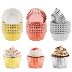 100db Fólia Fém Cupcake Bélés Muffin Papír tokok Sütőpoharak Rose Gold Esküvői Születésnapi Babazuhany Party Sütőkellékek