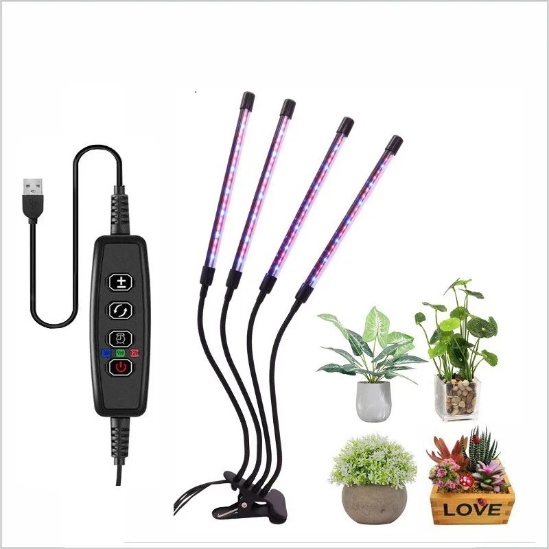 USB Plants Grow Lámpa 1-4 fej teljes spektrumú LED növekedési lámpa időzítővel szabályozható Phyto Succulent lámpa Kiegészítő fé