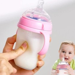 Új 0-36 hónapos baba nano-szilikon flakon 240ml 150ml fogantyúval Anyatejszerű kialakítás Lágy tejhúzás