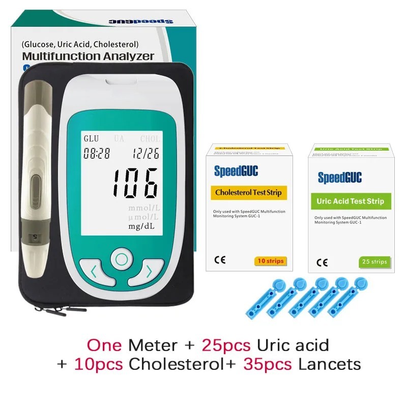 3 az 1-ben multifunkciós koleszterin húgysav vércukorszint mérő glükométer készlet cukorbetegség köszvény teszter vércukormérő t