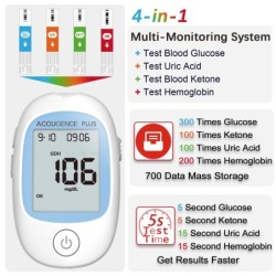 4 az 1-ben többfunkciós monitor Hemoglobin vér keton glükóz húgysav mérő tesztcsík HB vérszegénység teszt vércukorszint cukorbet