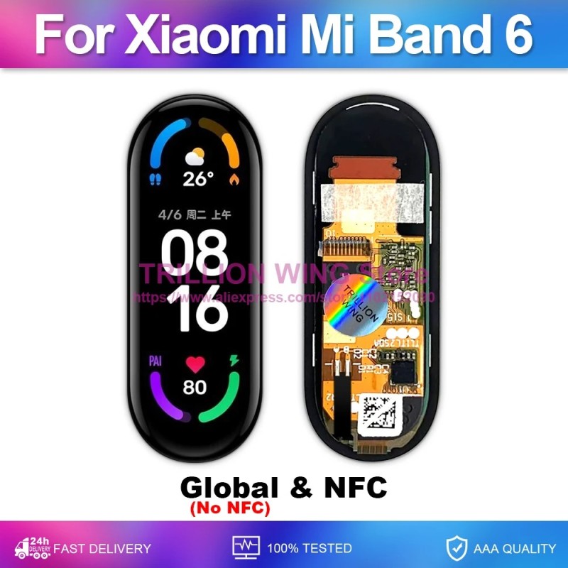 Xiaomi Mi Band 6 Intelligens karkötőhöz LCD kijelző Érintőképernyő Javítás Óra csere Eredeti AMOLED Nincs NFC