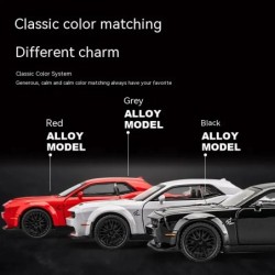 Dodge Challenger Hellcat játékautó 1:32 méretarányú fémöntvényes játékautókhoz, visszahúzható Hellcat modellautók hanggal és fén