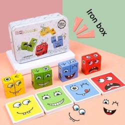 Kocka arccsere Építőkockák Társasjáték Fa Puzzle Montessori Expression Fa kockák Blocok gyerekeknek Gyerekeknek Játékok Ajándék