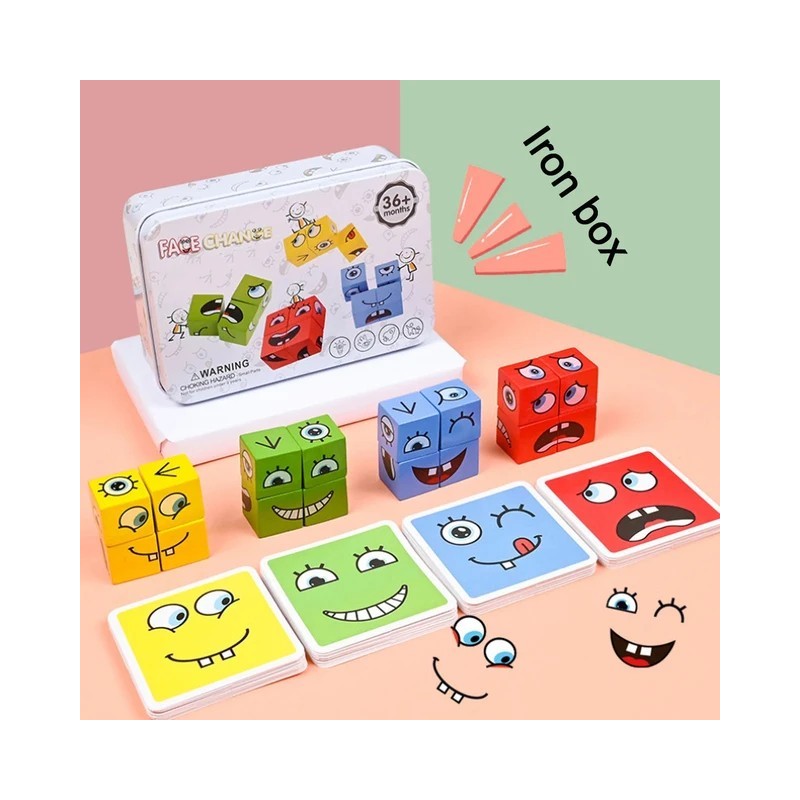 Kocka arccsere Építőkockák Társasjáték Fa Puzzle Montessori Expression Fa kockák Blocok gyerekeknek Gyerekeknek Játékok Ajándék