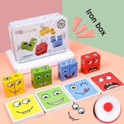 Kocka arccsere Építőkockák Társasjáték Fa Puzzle Montessori Expression Fa kockák Blocok gyerekeknek Gyerekeknek Játékok Ajándék