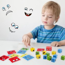 Kocka arccsere Építőkockák Társasjáték Fa Puzzle Montessori Expression Fa kockák Blocok gyerekeknek Gyerekeknek Játékok Ajándék