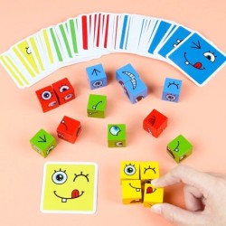 Kocka arccsere Építőkockák Társasjáték Fa Puzzle Montessori Expression Fa kockák Blocok gyerekeknek Gyerekeknek Játékok Ajándék