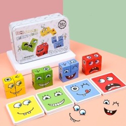 Kocka arccsere Építőkockák Társasjáték Fa Puzzle Montessori Expression Fa kockák Blocok gyerekeknek Gyerekeknek Játékok Ajándék