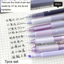 7db Kawaii Pen Black Ink Gel Pens Kétfejű kiemelő Esztétikus írószer tollkészlet Golyóstoll Vissza az iskolába