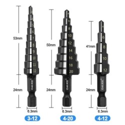 3 db HSS egyenes hornyos lépcsőfúró 3-12mm 4-12mm 4-20mm nitrid fekete hatlapú fa fém furatvágó magfúró szerszámkészlet