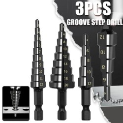 3 db HSS egyenes hornyos lépcsőfúró 3-12mm 4-12mm 4-20mm nitrid fekete hatlapú fa fém furatvágó magfúró szerszámkészlet