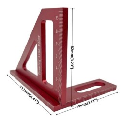 Alumíniumötvözet vörös gérvágó háromszög vonalzó 45°/90° Famegmunkálási négyzetszögmérő - 3D többszögű elrendezés mérőeszközök