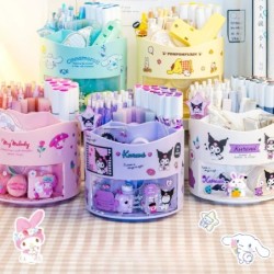 Miniso Sanrio forgatható tolltartó tárolódoboz íróasztal rendszerező és Kawaii Sanrio Cinnamoroll matricák Aranyos írószer tárol