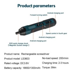 Mini akkus elektromos csavarhúzó, újratölthető, 1300 mAh-s beállító erőfúró többfunkciós szétszerelő nyomaték javítószerszámok