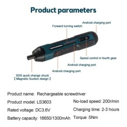 Mini elektromos csavarhúzó készlet, újratölthető, 1300 mah-s, állítható erőfúró, többfunkciós szétszerelő nyomaték javítószerszá