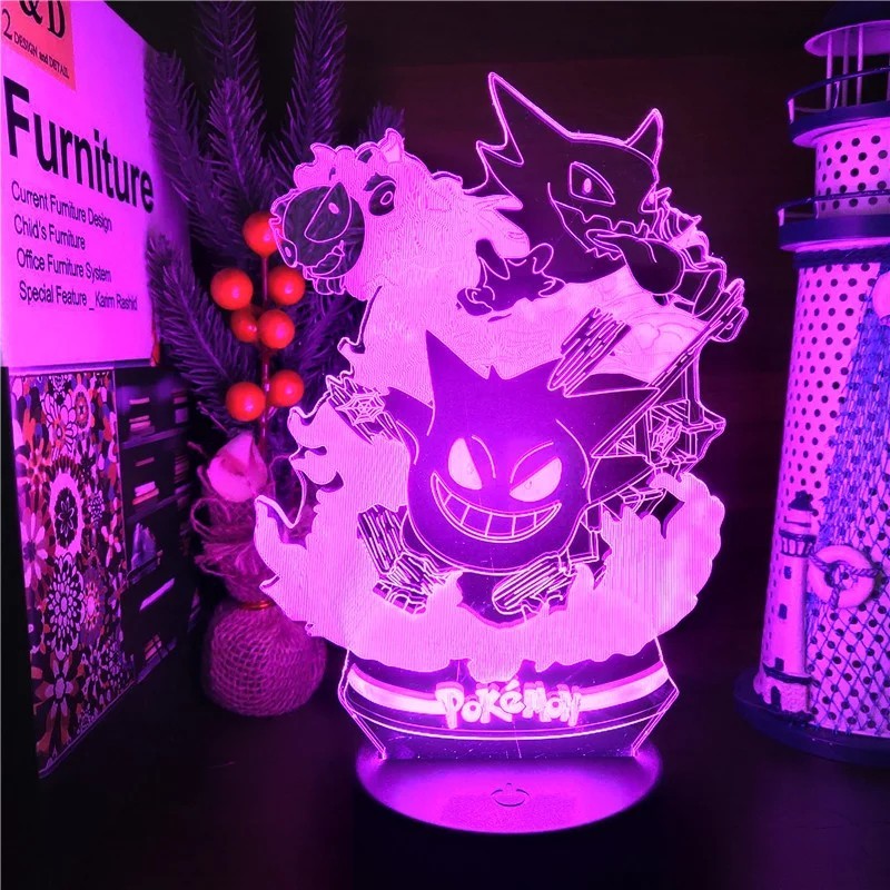 Pokemon Gengar Haunter Gastly 3D lámpa Anime LED éjszakai lámpa USB színváltó Luminaria Illusion alvó asztali lámpák gyerekeknek