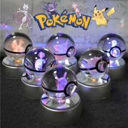 Pokemon 3D kristálygömb Pikachu Gengar Mewtwo Figurines Lámpatalp Pokeball 3D Pokemon Üveggömb szobor Születésnapi ajándék gyere