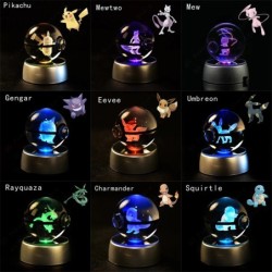 Pokemon 3D kristálygömb Pikachu Gengar Mewtwo Figurines Lámpatalp Pokeball 3D Pokemon Üveggömb szobor Születésnapi ajándék gyere