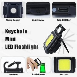 Mini LED zseblámpa kulcstartó multifunkcionális hordozható COB kempinglámpák USB töltő munkalámpák kültéri horgásztúra lámpák