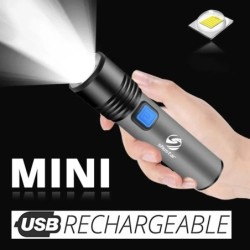 USB újratölthető LED-es zseblámpa LED-del, beépített 1200mAh lítium akkumulátorral vízálló kempinglámpa, nagyítható zseblámpa