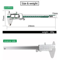 ET50 150 mm-es digitális tolómérő rozsdamentes acél frakció / MM / hüvelyk 0,01 mm nagy pontosságú mechanikai alkatrészek mérése