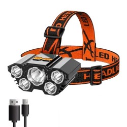 5 LED-es, újratölthető fejlámpa beépített 18650-es akkumulátoros, erős fényű fényszóróval Camping Adventure horgász fejlámpa zse