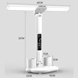 LED-es óra asztali lámpa USB tölthető szabályozható asztali lámpák 2 fejes 180 forgatható összecsukható szemvédő asztali olvasás