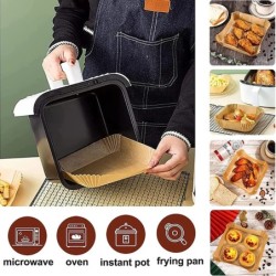 100 DB nagy légsütő eldobható papír bélés négyzet alakú, 23 cm-es tapadásmentes Airfryer pergamen sütőpapír főzéshez gőzölő kosá