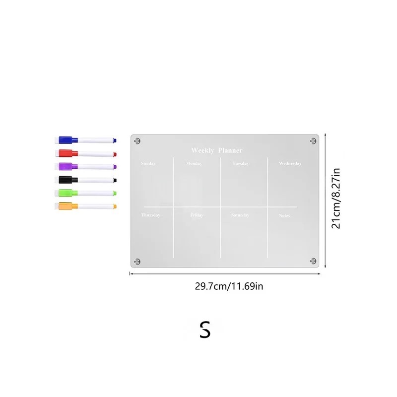 Hűtőmágnes matrica Átlátszó akril naptár Heti tervező Mágneses ütemezés Újrafelhasználható tábla Hűtőszekrény Üzenetmenü Modulok