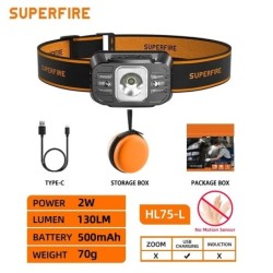 SUPERFIRE Mini LED újratölthető fejlámpa, nagy teljesítményű mini fejlámpa, USB C érzékelős fényszóró első lámpa munkahorgászath