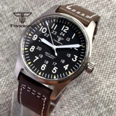 Tandorio 39mm NH35A 20bar Automatic Dive Pilot férfi karórák zafír üveg zöld világító számlap bőr szíj csavaros korona