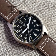 Tandorio 39mm NH35A 20bar Automatic Dive Pilot férfi karórák zafír üveg zöld világító számlap bőr szíj csavaros korona