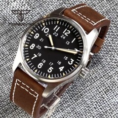 Tandorio 39mm NH35A 20bar Automatic Dive Pilot férfi karórák zafír üveg zöld világító számlap bőr szíj csavaros korona