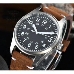 Tandorio 39mm NH35A 20bar Automatic Dive Pilot férfi karórák zafír üveg zöld világító számlap bőr szíj csavaros korona