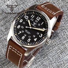 Tandorio 39mm NH35A 20bar Automatic Dive Pilot férfi karórák zafír üveg zöld világító számlap bőr szíj csavaros korona