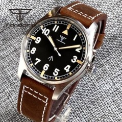 Tandorio 39mm NH35A 20bar Automatic Dive Pilot férfi karórák zafír üveg zöld világító számlap bőr szíj csavaros korona