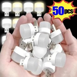 50-1 DB USB éjszakai lámpa Mini LED éjszakai lámpa USB csatlakozós lámpa Power Bank töltő USB könyves lámpák kerek olvasószem vé