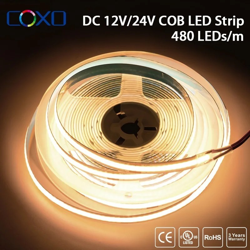 UL listás COB LED szalaglámpa 320 480 LED/m 16,4 láb nagy sűrűségű, rugalmas szalag szalag 3000-6500K RA90 Led lámpák DC12V 24V