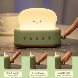 BANDIAN Toast rajzfilm LED éjszakai fény aranyos lakberendezés Kawaii kenyér asztali lámpák éjszakai hordozható lámpák időzítőve