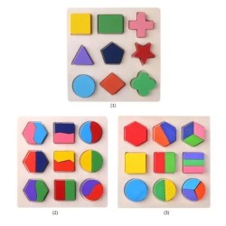 Fából készült geometriai formák Montessori rejtvények rendezése matematikai téglák óvodai tanulási oktatási játék Baba kisgyerme