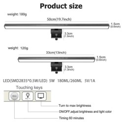 Szemkörnyékápoló asztali lámpa 50 cm-es LED számítógép számítógép monitor képernyő fénysáv Fokozatmentesen fényerő olvasás USB t