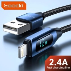 Toocki LED kijelző USB kábel iPhone 14 13 12 11 Pro Max gyorstöltő töltés Lightning 2.4A USB vezeték kábel X XR 8 7 1m 2m