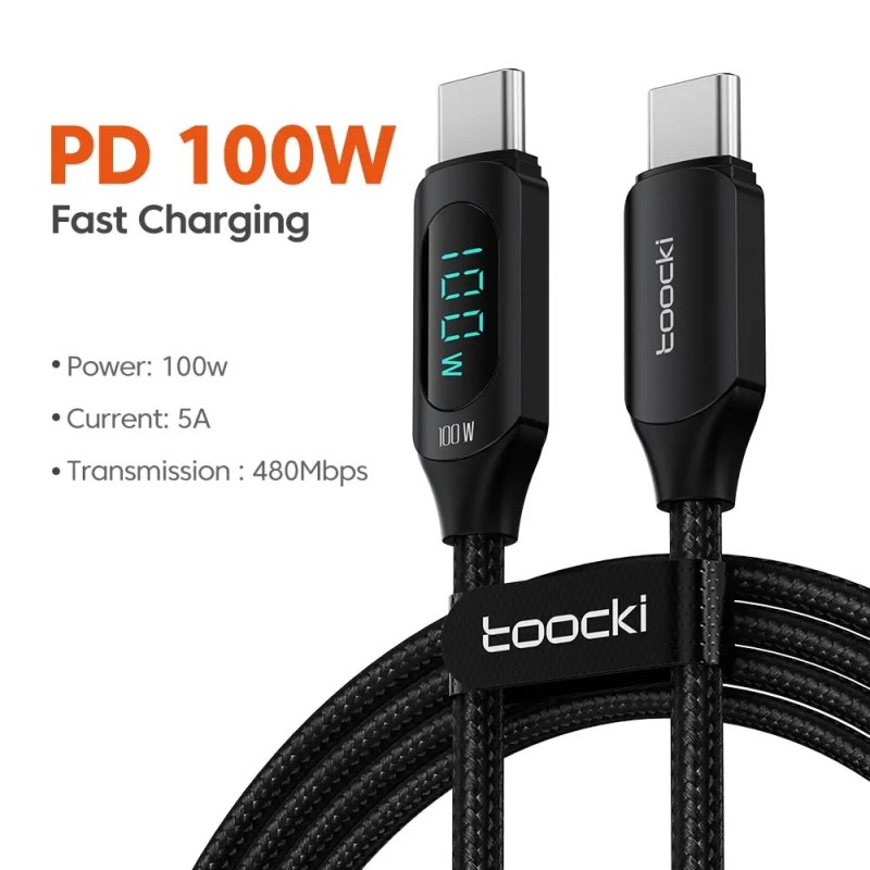 Toocki Type C - Type C kábel 100 W PD gyorstöltő töltő USB C - USB C kijelző kábel Xiaomi POCO F3 Realme Macbook iPad készülékhe