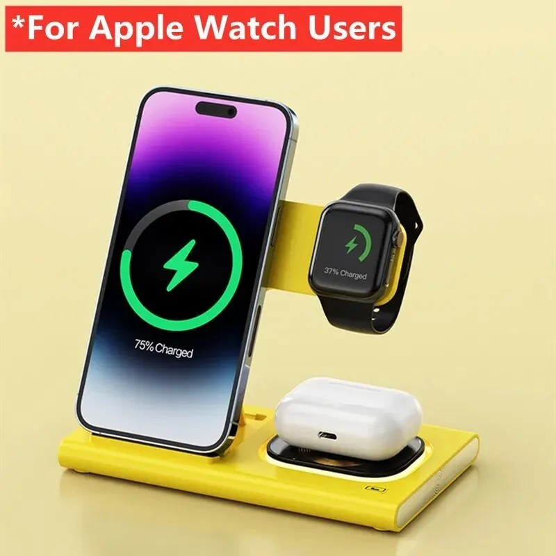 3 az 1-ben vezeték nélküli töltőállvány iPhone 15 14 13 12 Samsung S23 S22 Galaxy Watch 5 4 Active Buds gyorstöltő dokkoló állom