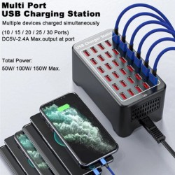 USB töltő 10 15 20 25 30 portok HUB 150 W univerzális fali asztali gyorstöltő állomás dokkoló mobiltelefonhoz tápadapter