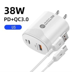 Tatal 38W fali töltő gyorstöltő PD20W Power3.0 gyorstöltő adapter USB Type C kábellel Xiaomi iPhone Samsung telefonhoz